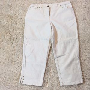 Hearts of Palm Shimmery White Cotton Metallic Spandex Capri Pants Size 12